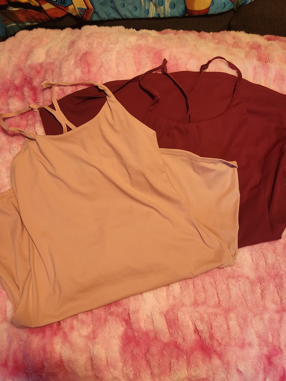 Women’s Dual-Pack Scoop Neck Spandex Swim Dress - Blush and Wine